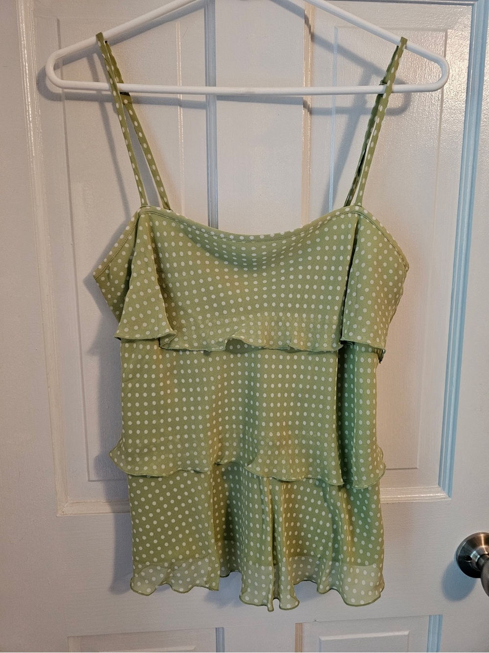 INC International Concepts Light Green Polka Dot Ruffle Camisole